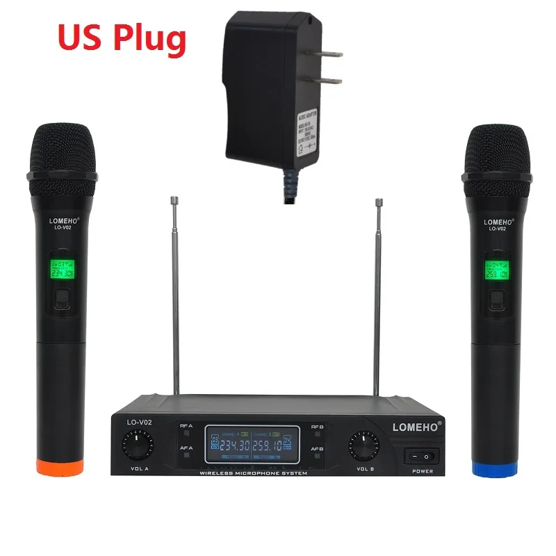 US PLUG Lomeho LO-V02 RU/BR/US склад 2 Карманный УКВ частоты динамическая капсула 2 канала беспроводной микрофон системы для караоке - Цвет: US PLUG