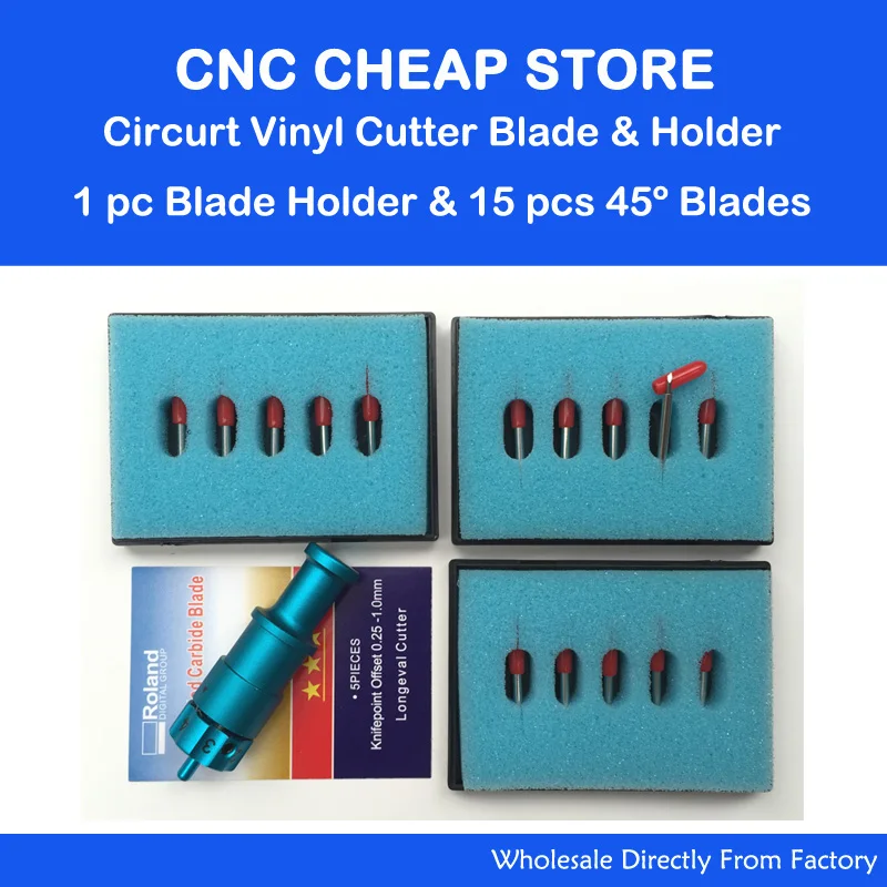 

1pc Cricut Cutting Plotter Blade Holder + 15pcs 45 Degree Roland Vinyl Cutter Blades Free Shipping