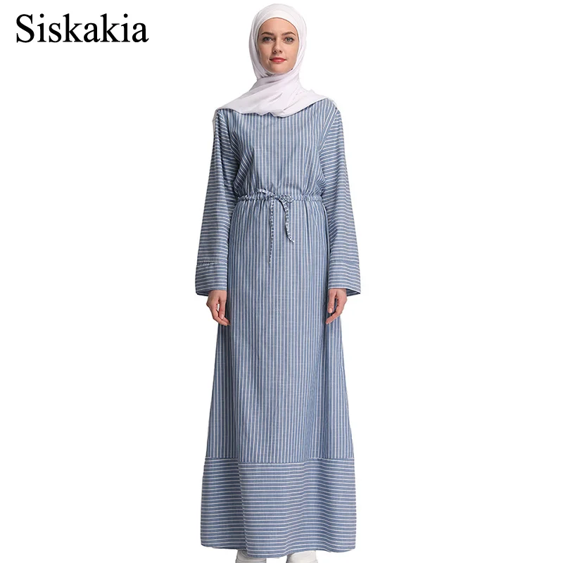 Siskakia мусульманское женское однотонное Полосатое лоскутное длинное платье