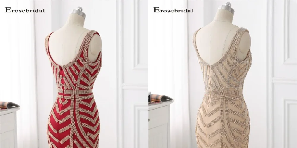 48 часов длинное вечернее платье с золотыми кристаллами Erosebridal Русалка официальная Женская одежда с коротким шлейфом vestido de festa ZLR018