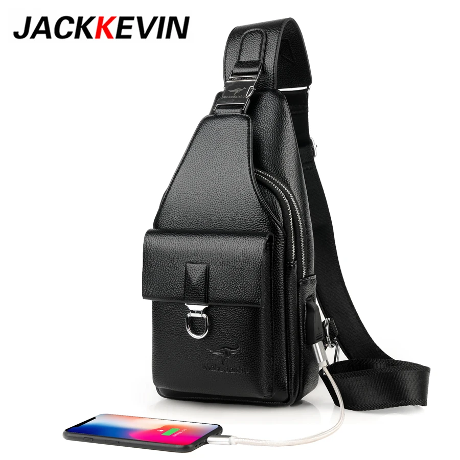 

JackKevin мужская сумка Theftproof сумка кожаная грудь Crossbody мужские зарядные сумки для мужчин слинг-пакет