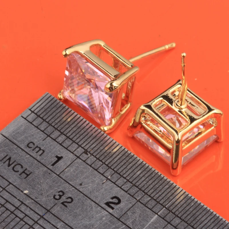 Приятным квадратный Форма драгоценные камни розовый кубический цирконий золото