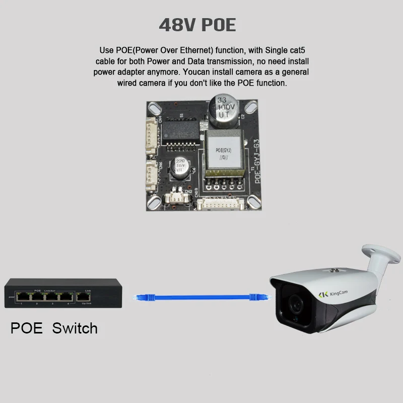 Kingcam POE Водонепроницаемый Наружная цилиндрическая IP Камера 720 P 960 1080 безопасности