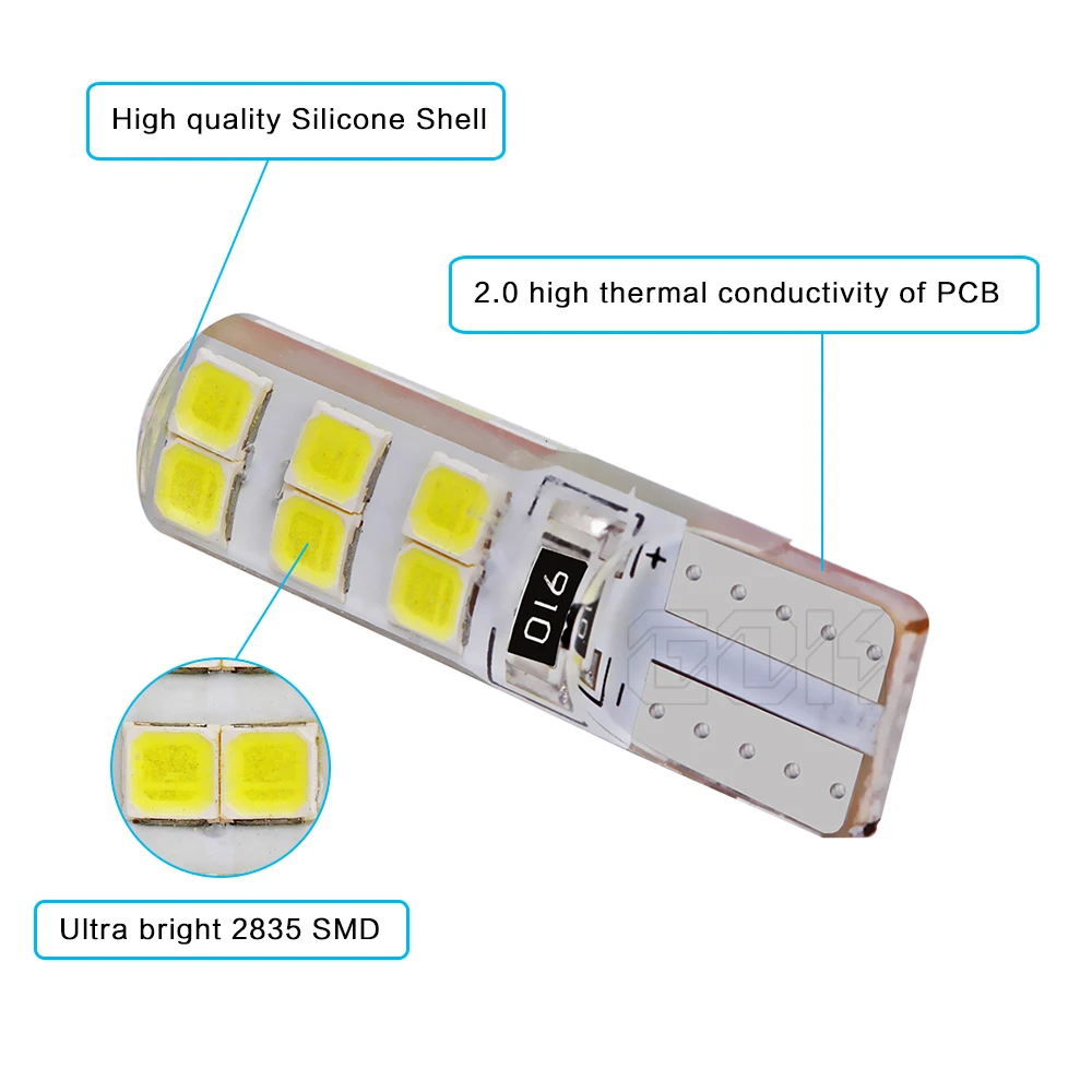 100 шт. Автомобильные LED T10 led 12smd 2835 194 W5W DC12V t10 силиконовая оболочка светодиодные