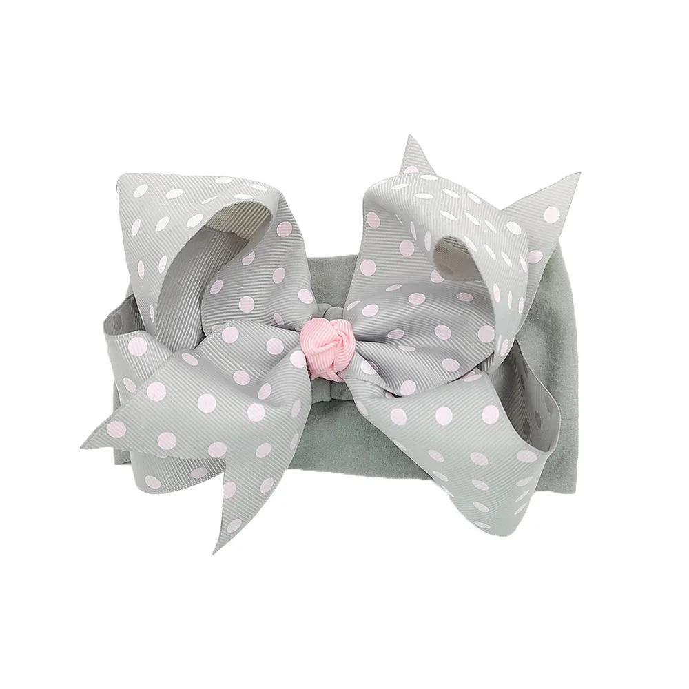 

20pcs/lot,15cm Solid color super soft ribbon nylon childrenhair accessories wide side seamless wave point thread bow hair band