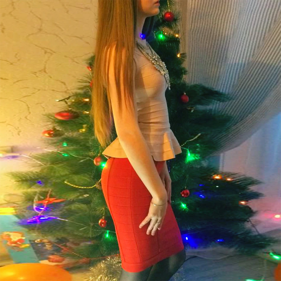 Женская бандажная юбка до колен красная облегающая карандаш в стиле Звезд для