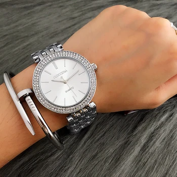 CONTENA Fashion Luxury Silver Watch Women Watches Rhinestone Women's Watches Ladies Watch Stainless Steel Clock reloj mujer 1