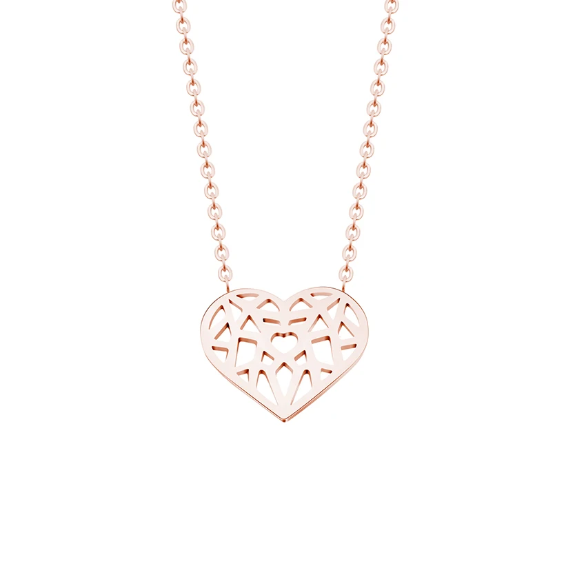 Rose Gold Color Chain Collier Origami Heart Love Necklaces& Pendants Women Bohemian Jewelry Chocker Ketting Bridesmaid Gifts
