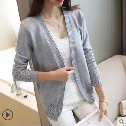 Carol Diaries 2017 Fashion Women Cardigan Sweater Female Beaded V-Neck Knitted Coat Slim Crochet Sweaters Woman Cardigans Tops |