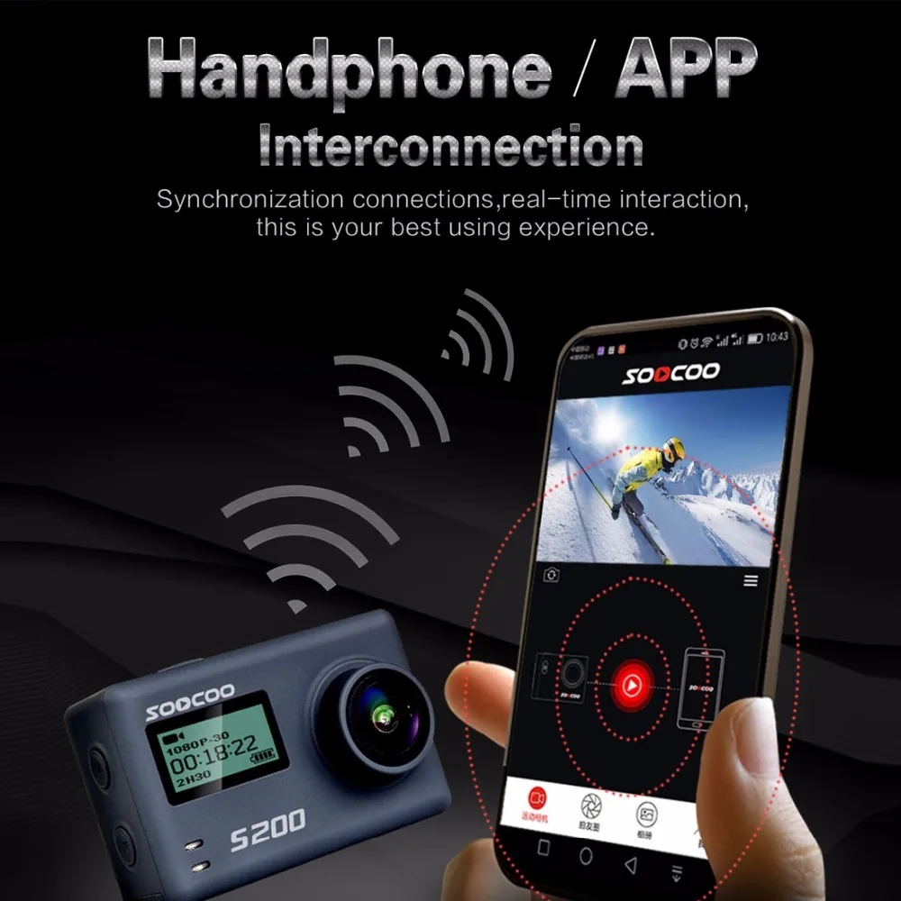 SOOCOO S200 экшн Камера со сверхвысоким разрешением Ultra HD, 4 K, NTK96660+ IMX078 с поддержкой Wi-Fi Gryo голосового управления внешний микрофон gps 2,4" сенсорный экран с ЖК-дисплеем