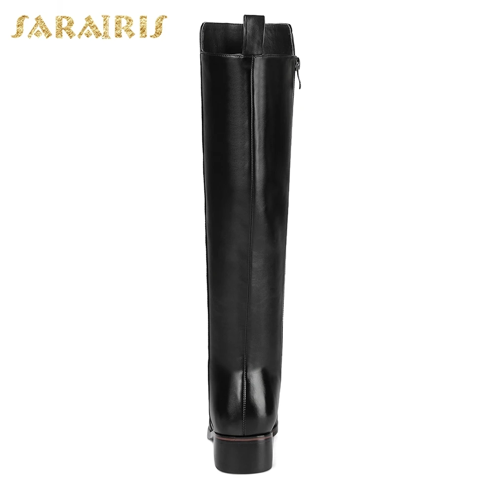 SARAIRIS/; большие размеры 33-42; сапоги из натуральной кожи на квадратном каблуке; женская обувь; сапоги до колена на молнии; женская обувь