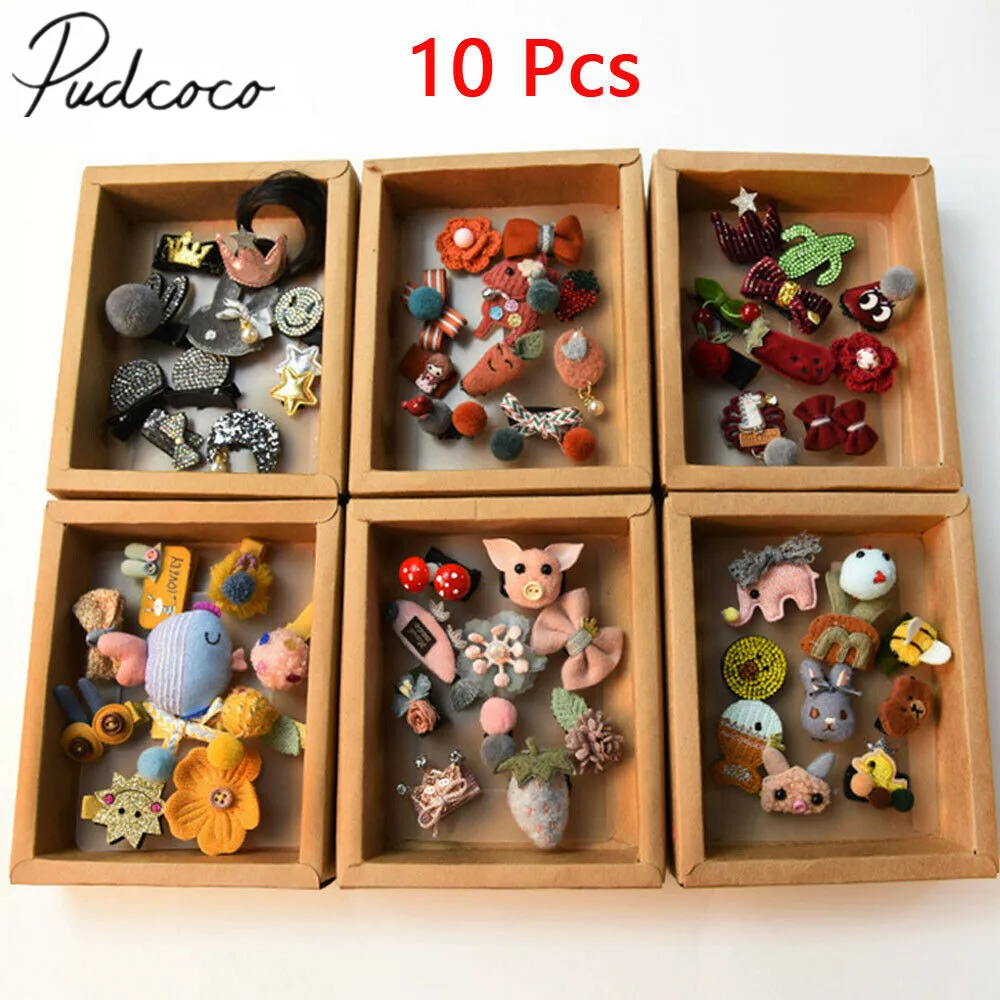 2019 Baby Accessories 10pcs/set Girl Hair Clips Slides Snap Grips Bendy Ladybird Bow Prong Close Shower Kids Gifts | Детская одежда и