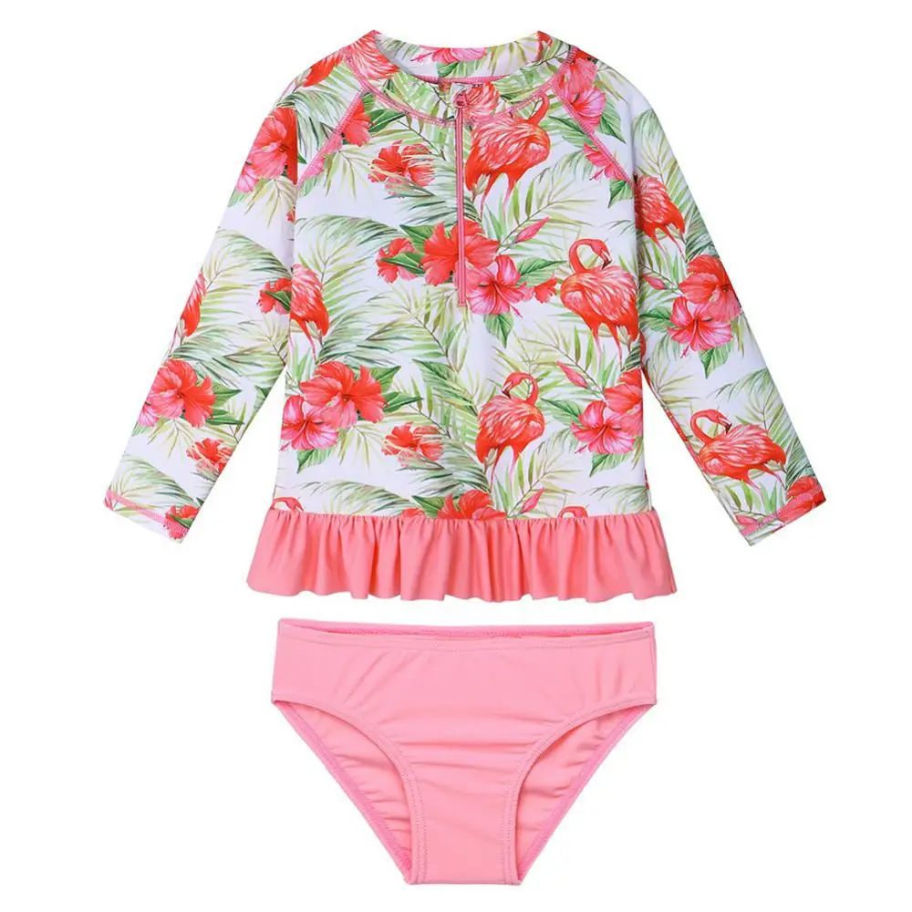 Купальник BAOHULU Green Flamingo 2 шт. с длинными рукавами защитой от УФ лучей UPF 50 + для