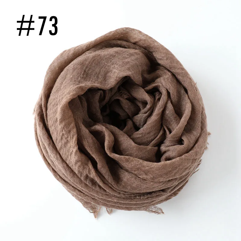 73 cocoa brown Цельный женский шарф хиджаб с морщинами, большие размеры, ислам, шаль, головной убор, мягкий длинный мусульманский шарф с потертостями, хлопок, простой хиджаб - Цвет: 73 cocoa brown