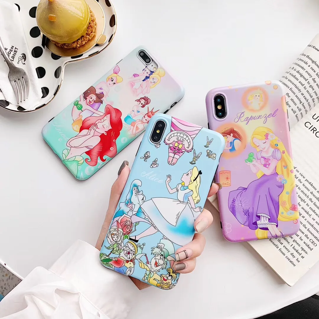 Принцесса Русалка милый мультфильм аниме чехол для iPhone 6 6s 7 8 Plus X XS MAX XR Алиса скраб