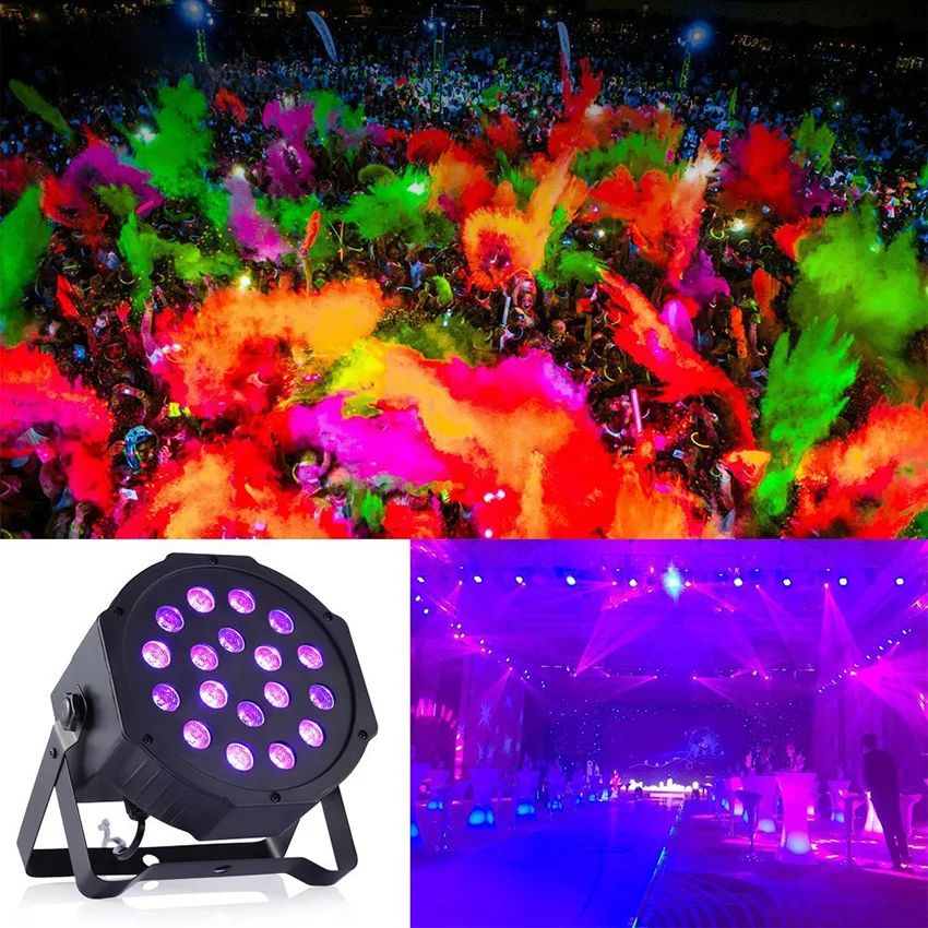 

UV 18 LED Stage Lights Auto Sound Active DMX512 Master-slave Violet Led Laser Projection Lighting Party Club Disco par Light