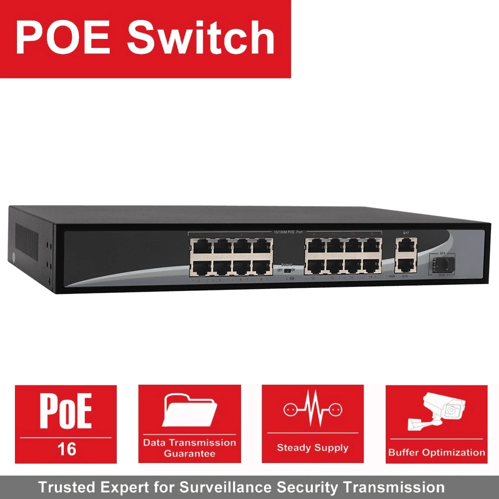 16 портовый POE коммутатор Anpviz с портами 2 гигабитных порта Uplink 1*1000 Мбит/с SFP питание