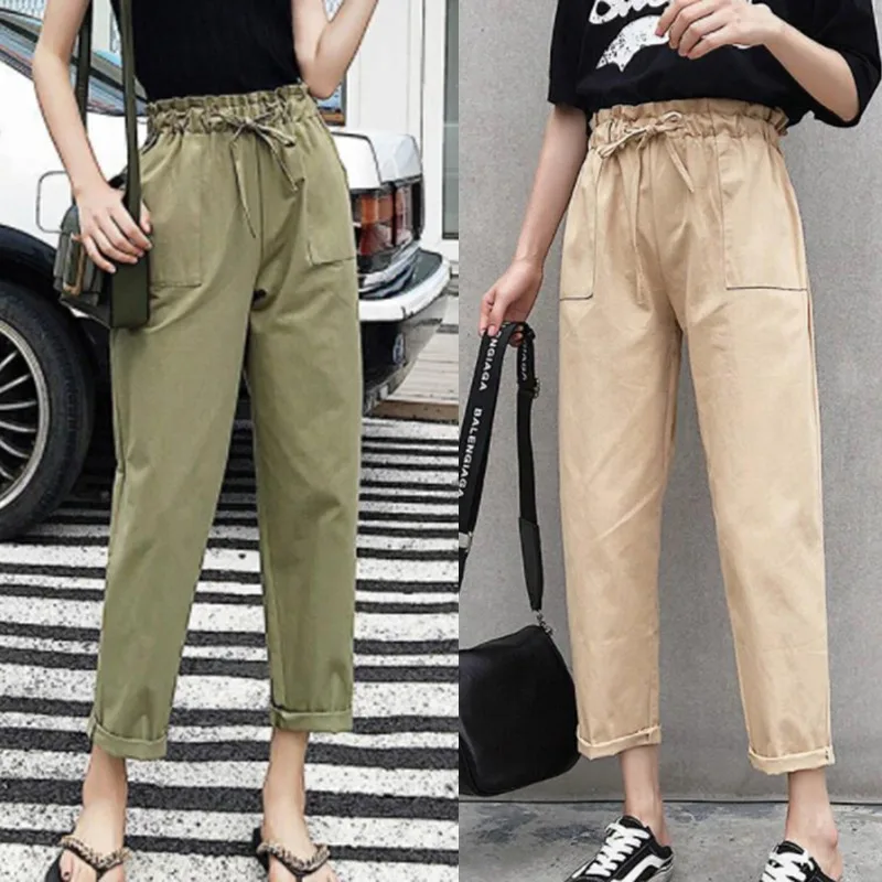 Женские повседневные брюки OIONINOS черные свободные с высокой эластичной талией