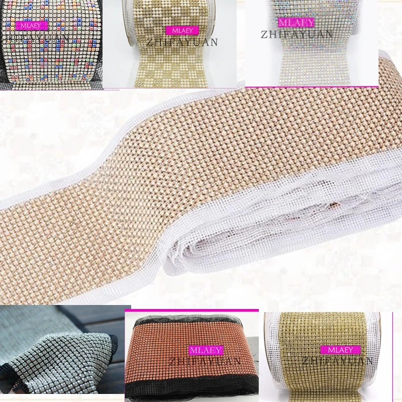 9 цветов 1 ярдов/партия Стекло 24 ряда прозрачные хрустальные стразы на сетчатой