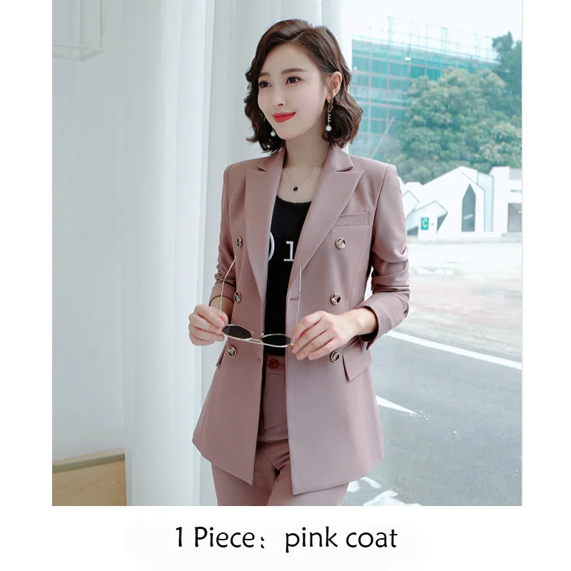 pink coat Женские костюмы элегантные розовые абрикосовые осенне-зимние длинные блейзеры офисные женские модные повседневные рабочие костюмы пальто и брюки женская одежда - Цвет: pink coat