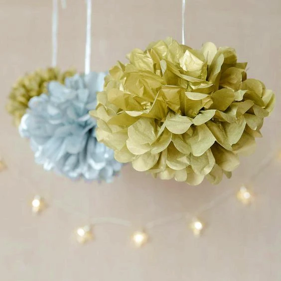 Металлическое золото 10 шт микс 6 &quot/8&quot/10 &quotКруг гирлянды и ткани Pom Poms Цветочные