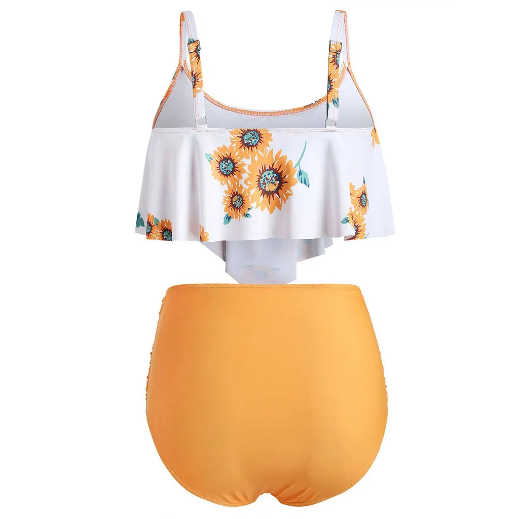 Купальные костюмы из двух предметов топ с оборками и высокой талией комплект