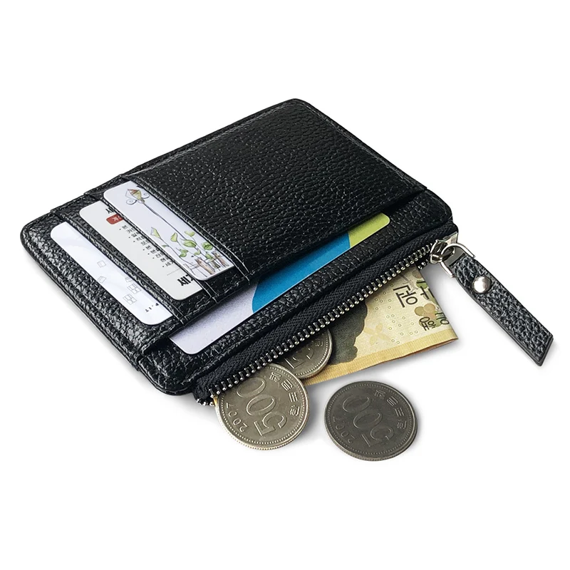 

Men Wallet Solid Color Textured PU Zipper Card Holder Portable Mini Coin Casual Purse Durable Wear-resistant