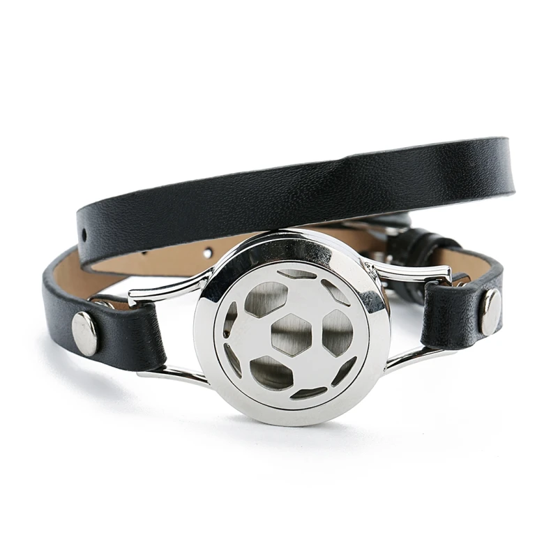 

LINSOIR Stainless steel leather football Bracelet 25mm soccer Ball Bangles Unisex Titanium steel round Charm bangles jewelry