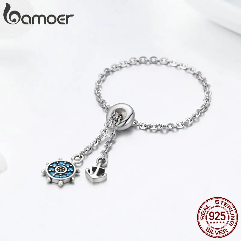 BAMOER,, подлинные, 925 пробы, серебро и руль, цепь, звено, регулируемые, женские кольца для женщин, хорошее ювелирное изделие, подарок SCR236