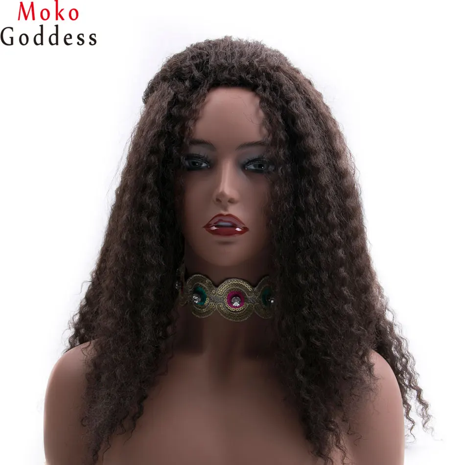 MoKoGoddess афро кудрявые вьющиеся парики для черных женщин Длинные Синтетические парики афро-американские плетеные парики