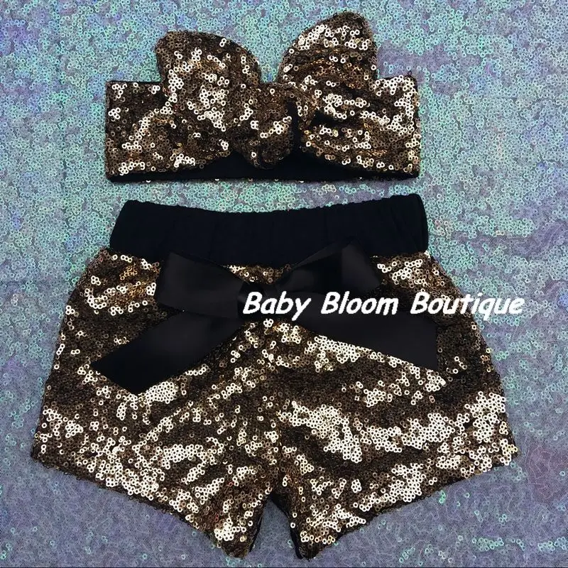 Летние танцевальные шорты с блестками и повязкой на голову для маленьких девочек