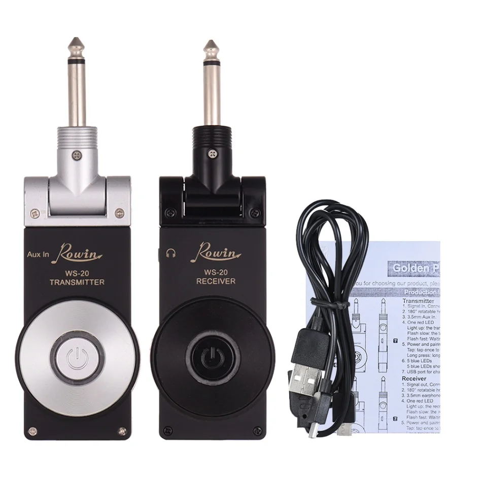 Black Silver Rowin WS-20 2,4G беспроводной электрический гитарный приемник-передатчик Набор 30 метров дальность передачи с usb-кабелем для зарядки 4 цвета - Цвет: Black Silver
