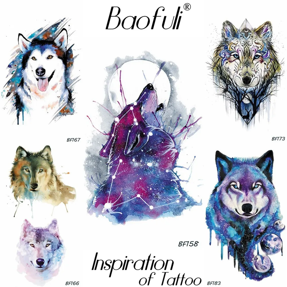 

BAOFULI Flash Galaxy Coyote Tribal King Wolf временная татуировка для мужчин водонепроницаемые фальшивые татуировки руки акварельные татуировки для тела