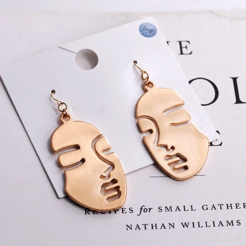 Statement Classic Big Face Earrings Fashion Gold Color Alloy Head Drop Jewelry Accessory for Women High Quality | Украшения и
