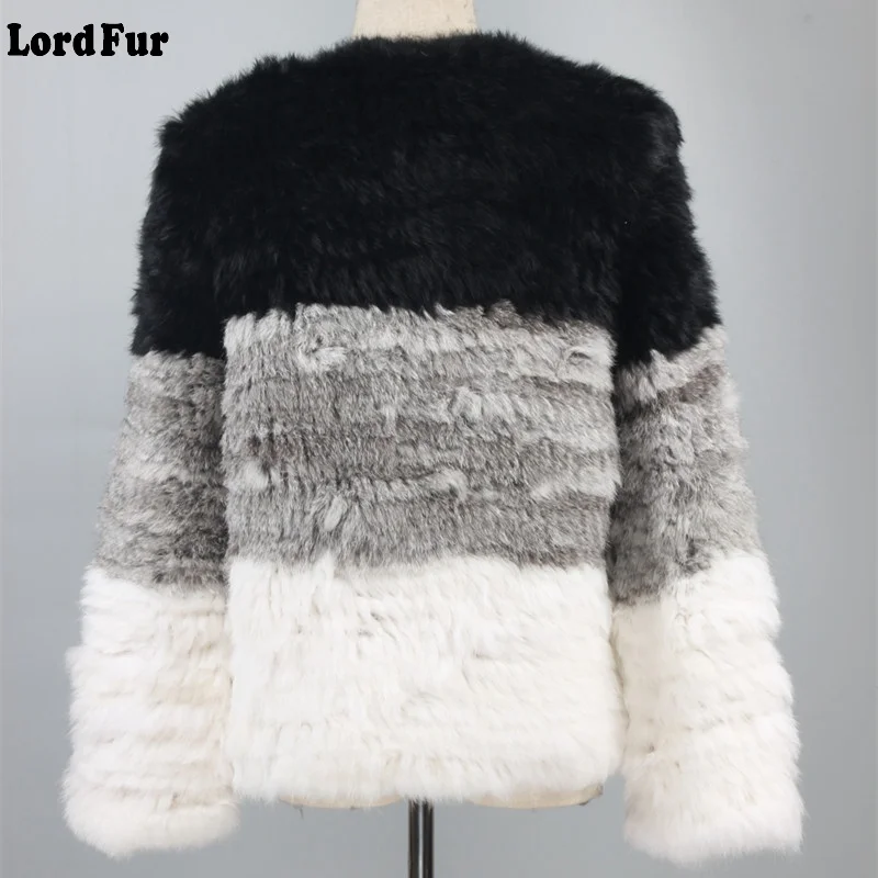 (TopFurMall) женская шуба из натурального кроличьего меха осенне-зимняя в полоску