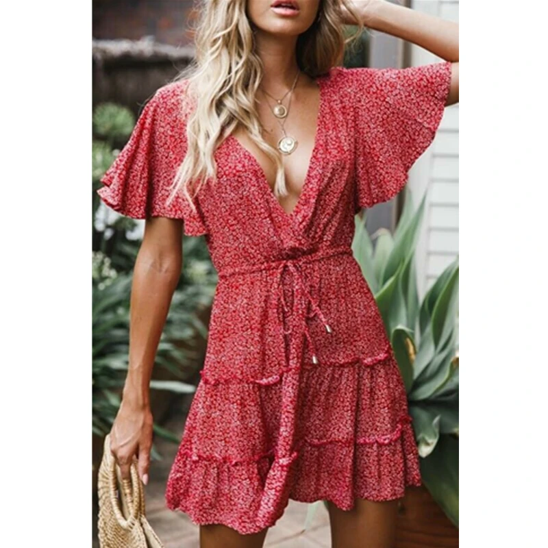 Новые женские милые Boho мини юбки с цветочным рисунком платье 2019 лето сексуальный