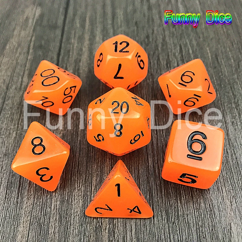 Wholesales Hot 7pcs/set High Quality Colorful Glowing Dice Set D4,D6,D8,D10,D10%,D12,D20 for Dungeons and Dragons,novelty RPG