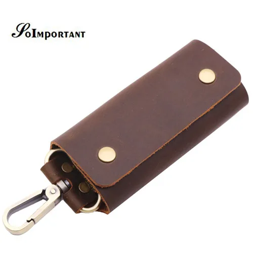 Brown Ключница из натуральной кожи, кошелек для ключей, женский брелок, чехлы для ключей, Женский чехол, сумка для ключей, Crazy Horse, ключница, органайзер для ключей ручной работы - Цвет: Brown