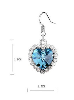 free shipping! 2014 NEW top quality vogue crystal heart Earring women costume jewelry Aquamarine colour E4609-5 | Украшения и