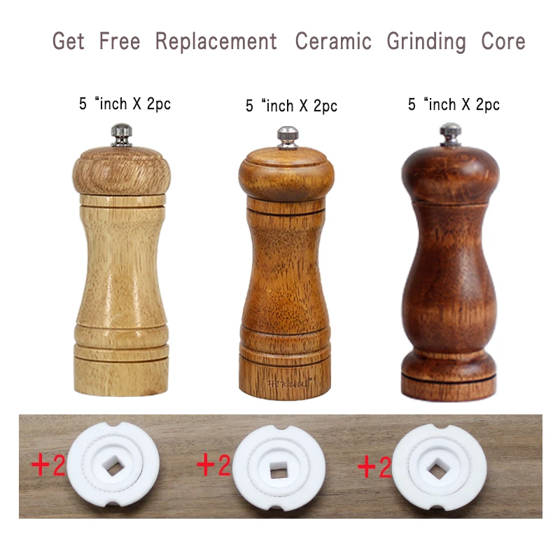 2 шт. 5 дюймовая мельница для соли и перца ручная из твердой древесины без
