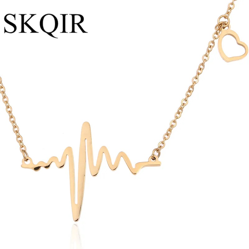 

Simple Electrocardiogram Pendant Heartbeat Necklace Love Heart Colar Rose Gold Silver Color Chain ECG Medical Jewelry Women Gift