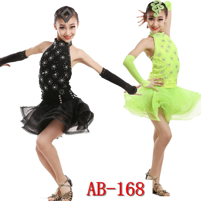 Платье для латиноамериканских танцев с блестками девочек Детские костюмы