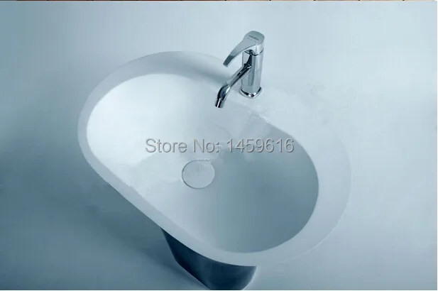 

Bathroom Oval Pedestal Washbasin Solid Surface Stone Cloakroom Freestanding Vanity Sink Exterior Black Internal White W9017