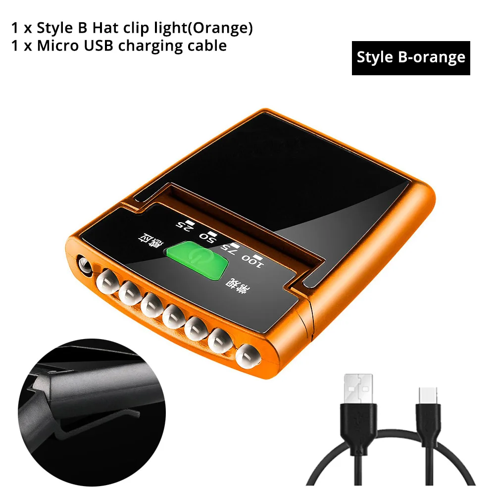 Style B-Orange Индукционный светодиодный светильник с зажимом, супер яркий светодиодный налобный фонарь, перезаряжаемый рыболовный светильник, удобная для ношения лампа - Испускаемый цвет: Style B-Orange