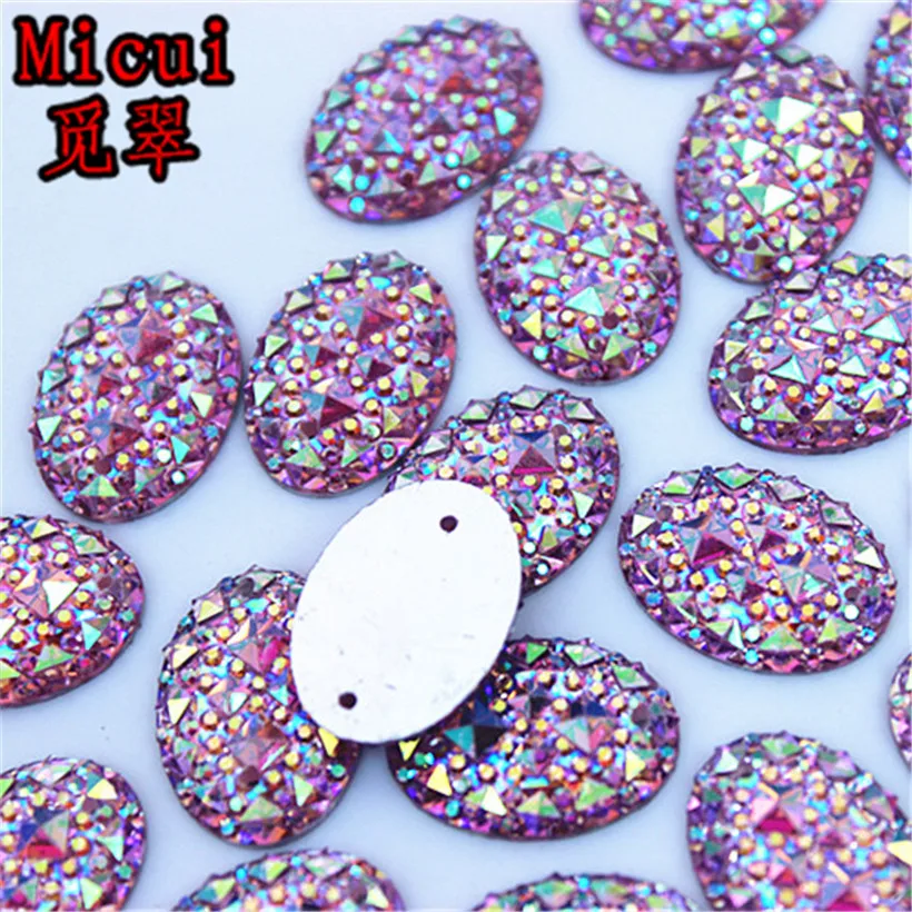 Micui 100 шт. 13*18 мм Пришивные 2 отверстия смешанные AB цвета смолы овальные плоские