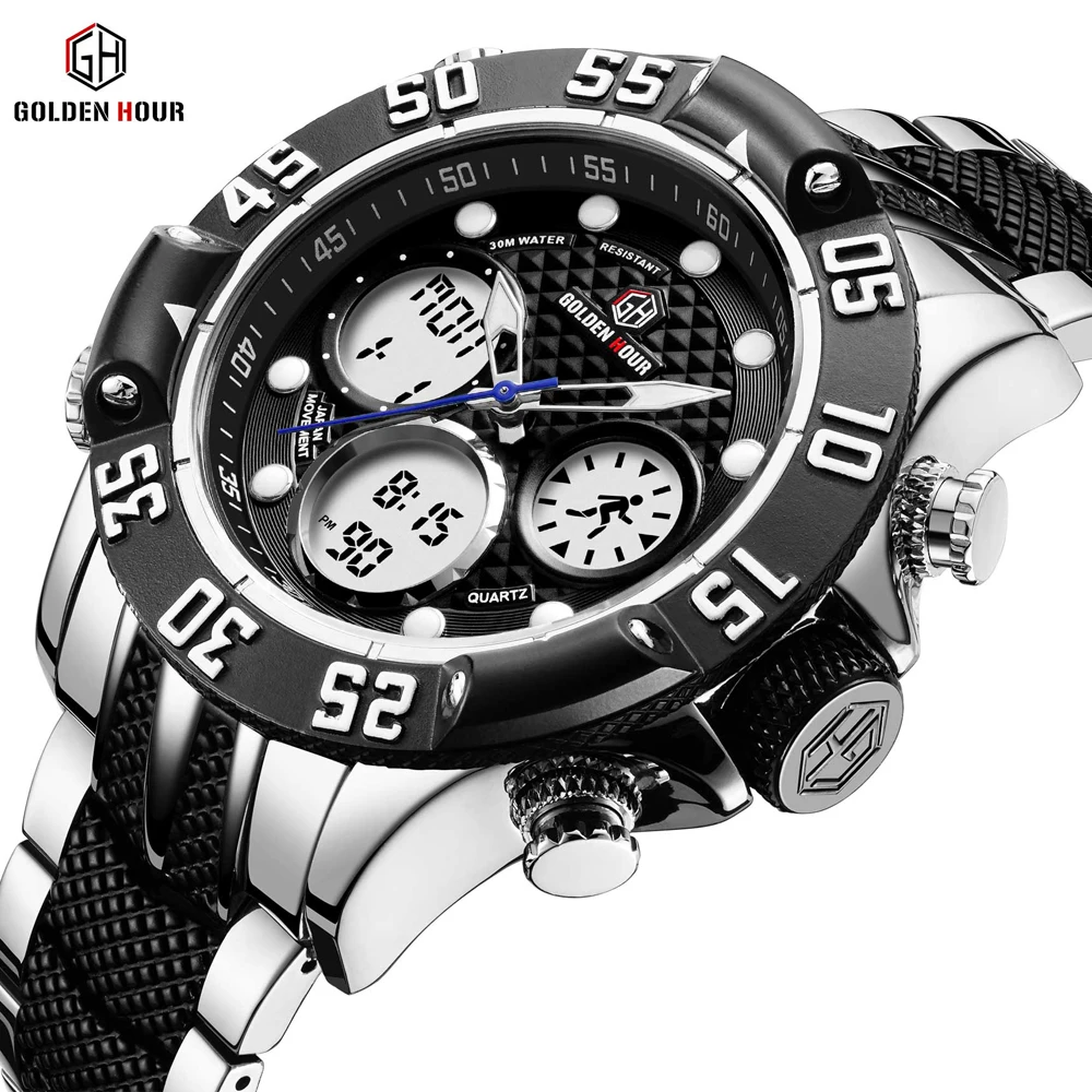 Мужские часы Reloj Hombre GOLDENHOUR спортивные цифровые армейские наручные часы|Мужские