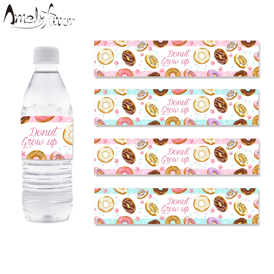 

Donut Theme Party Water Bottle Labels Donuts Tea Time Dessert Party Custom-made Wrappers Birthday Party Decoration Supplies