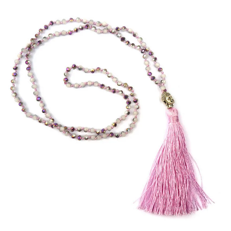 Fashion Long Tassel Necklace For Women Female Glass Crystal Beard Pendant Choker Charm Chain Knot Ladies Jewelry Bohemian | Украшения и