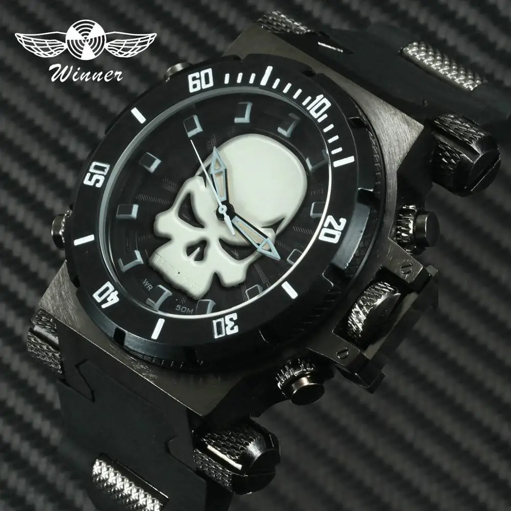 WINNER спортивные часы мужские Кварцевые аналоговые Мужские с черепом лучший бренд
