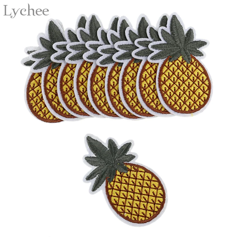 Lychee 10pcs Pineapple Patches For Clothing Iron On Embroidered Fruit Patch Applique DIY Sewing Accessories Clothes | Дом и сад